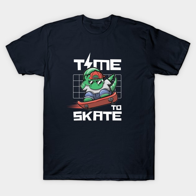 Time To Skate - Cool And Cute Long Neck Dinosaur Skateboarding T-Shirt by DinoMart